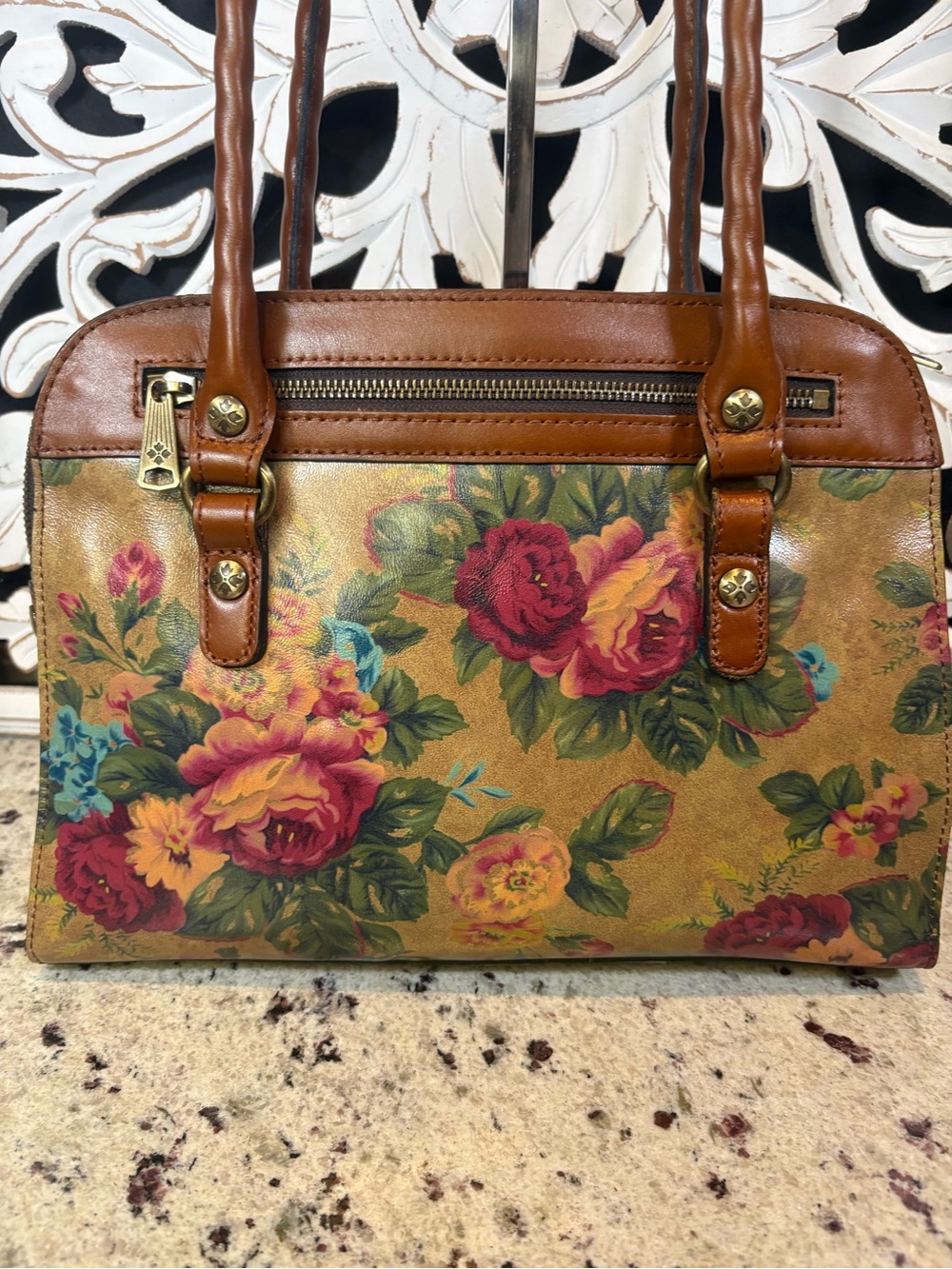 Patricia Nash Calvi Leather Satchel Handbag in Vintage Victorian Garden - Picture 3 of 16
